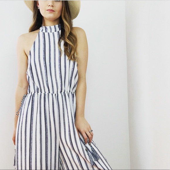 bailey blue Pants - Bailey Blue Striped Halter Jumpsuit